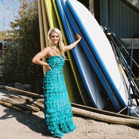 Hand Crafted Dresses & Skirts - NEW Silk ruffle long Dress bridesmaid prom party beach purple blue M L 6 8 10